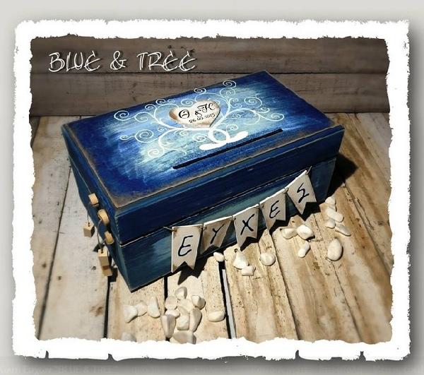 Με blue navy χρώματα κουτί για ευχές με το δένδρο της ζωής